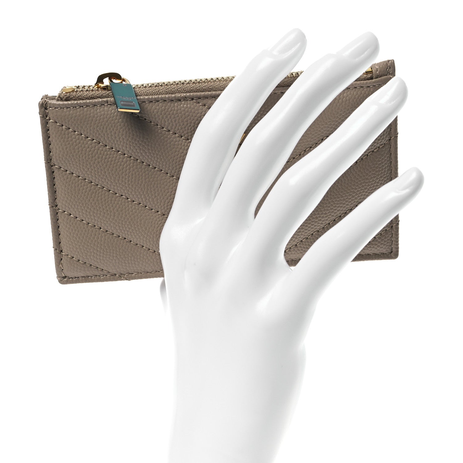 Saint Laurent Monogram Grain de Poudre 5 Fragments Zip Pouch Card Holder Dark Beige 2 of 9