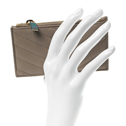 Saint Laurent Monogram Grain de Poudre 5 Fragments Zip Pouch Card Holder Dark Beige 2 of 9