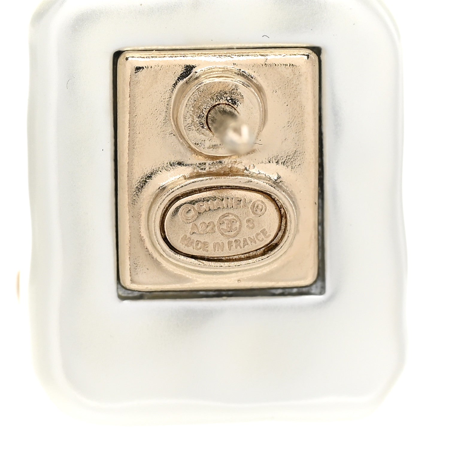 Chanel Pearl Resin Crystal CC No 5 Perfume Bottle Brooch Gold Pearly 4 of 4