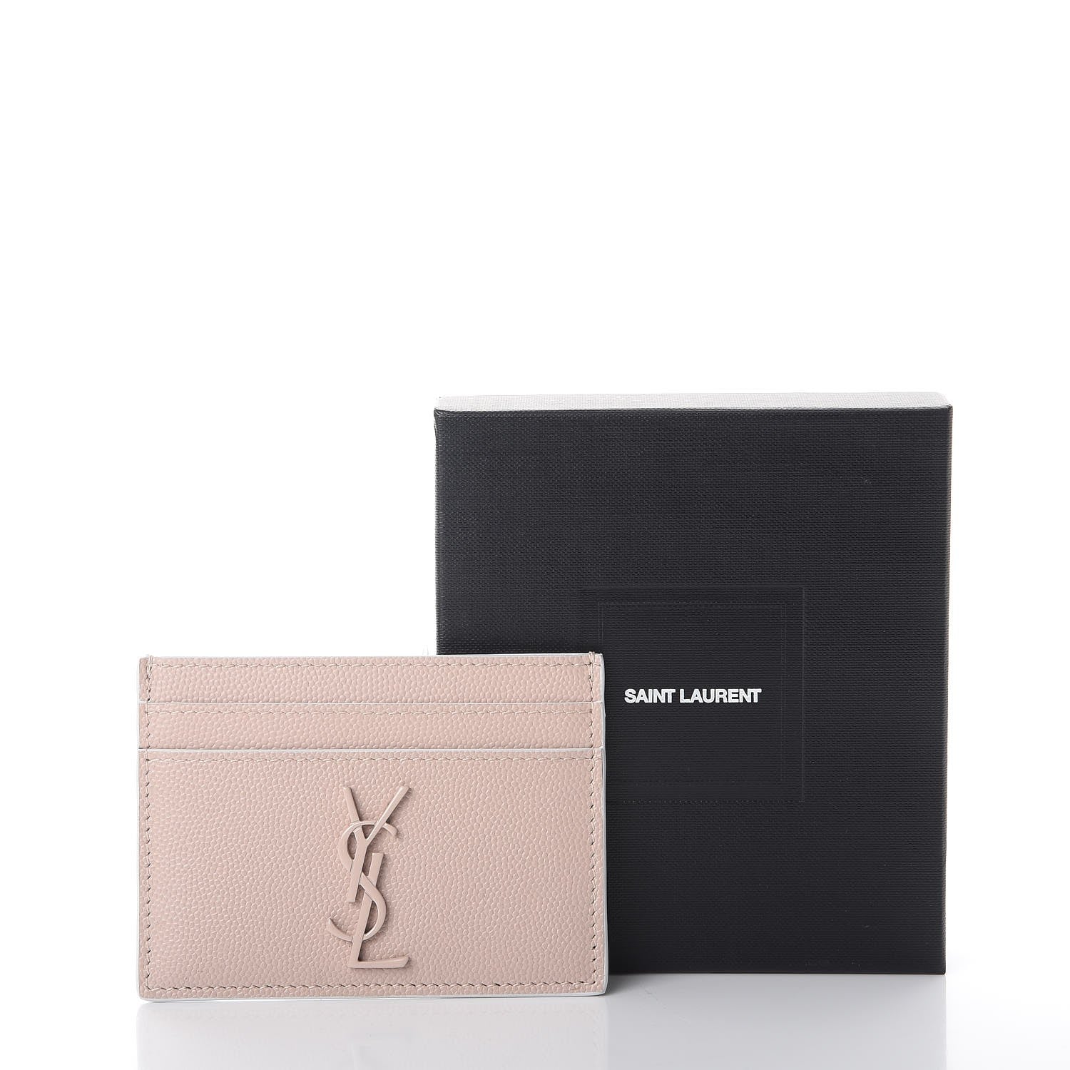 Saint Laurent Grain De Poudre Monogram Credit Card Case Rose 8 of 8