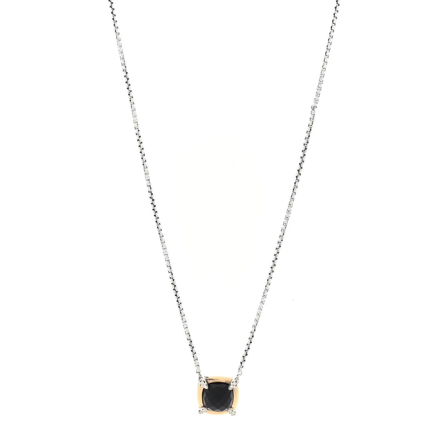 David Yurman 18K Yellow Gold Sterling Silver Diamond Black Onyx 7mm Chatelaine Bezel Pendant Necklace 1 of 5
