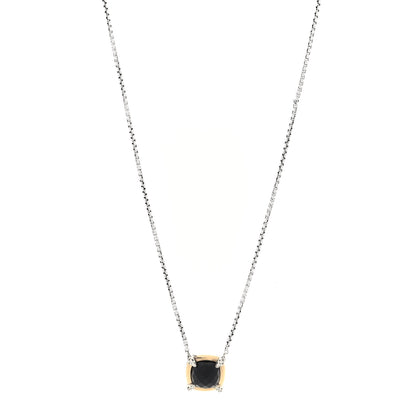 David Yurman 18K Yellow Gold Sterling Silver Diamond Black Onyx 7mm Chatelaine Bezel Pendant Necklace 1 of 5