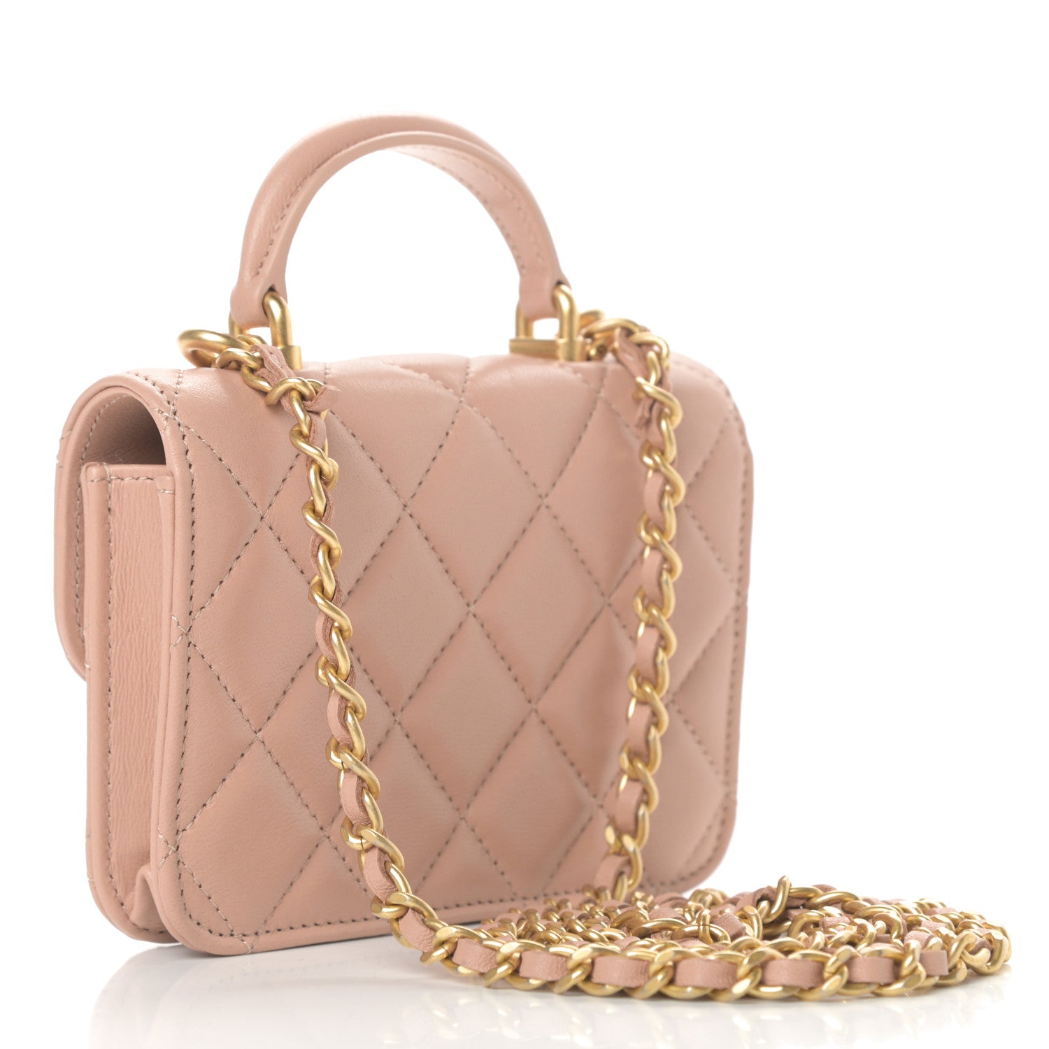Chanel Lambskin Quilted Top Handle Flap Coin Purse With Chain Beige 3 of 12