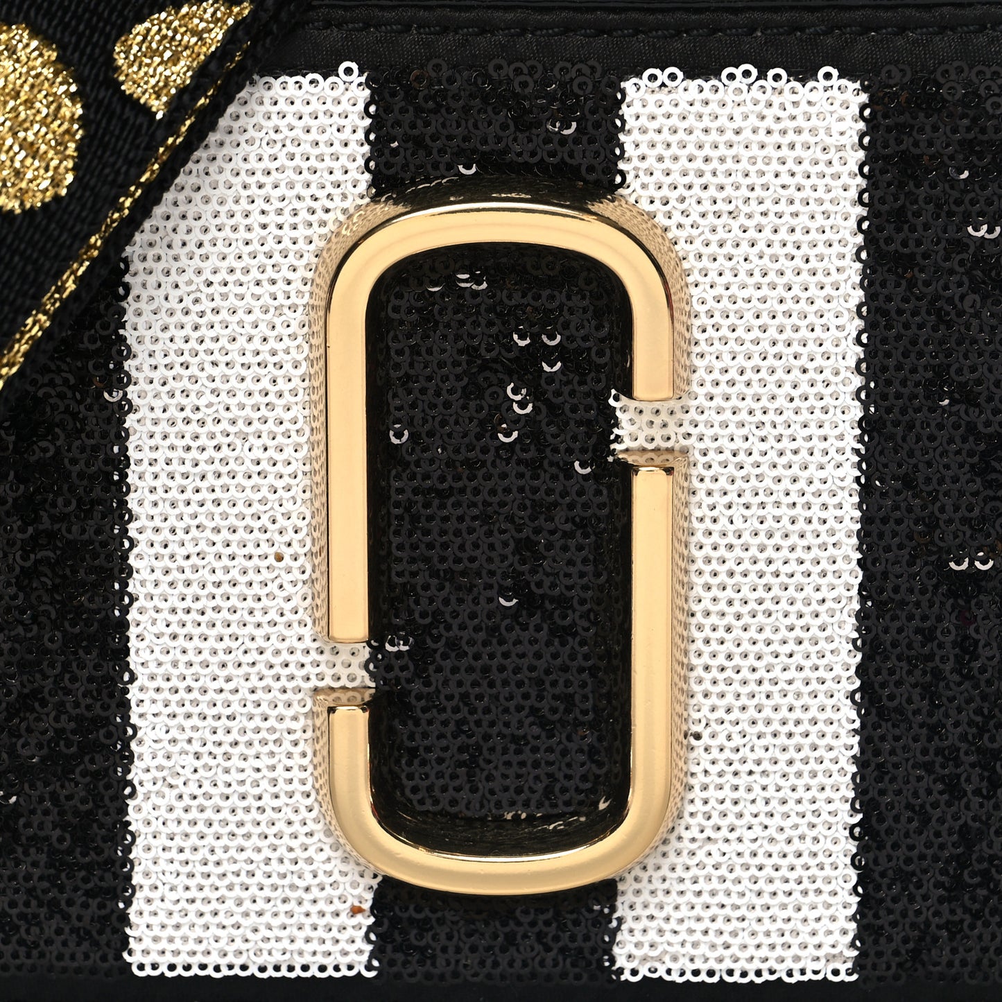 Metallic Sequin Snake Embossed Calfskin Stripe Snapshot Camera Bag Black White Pink