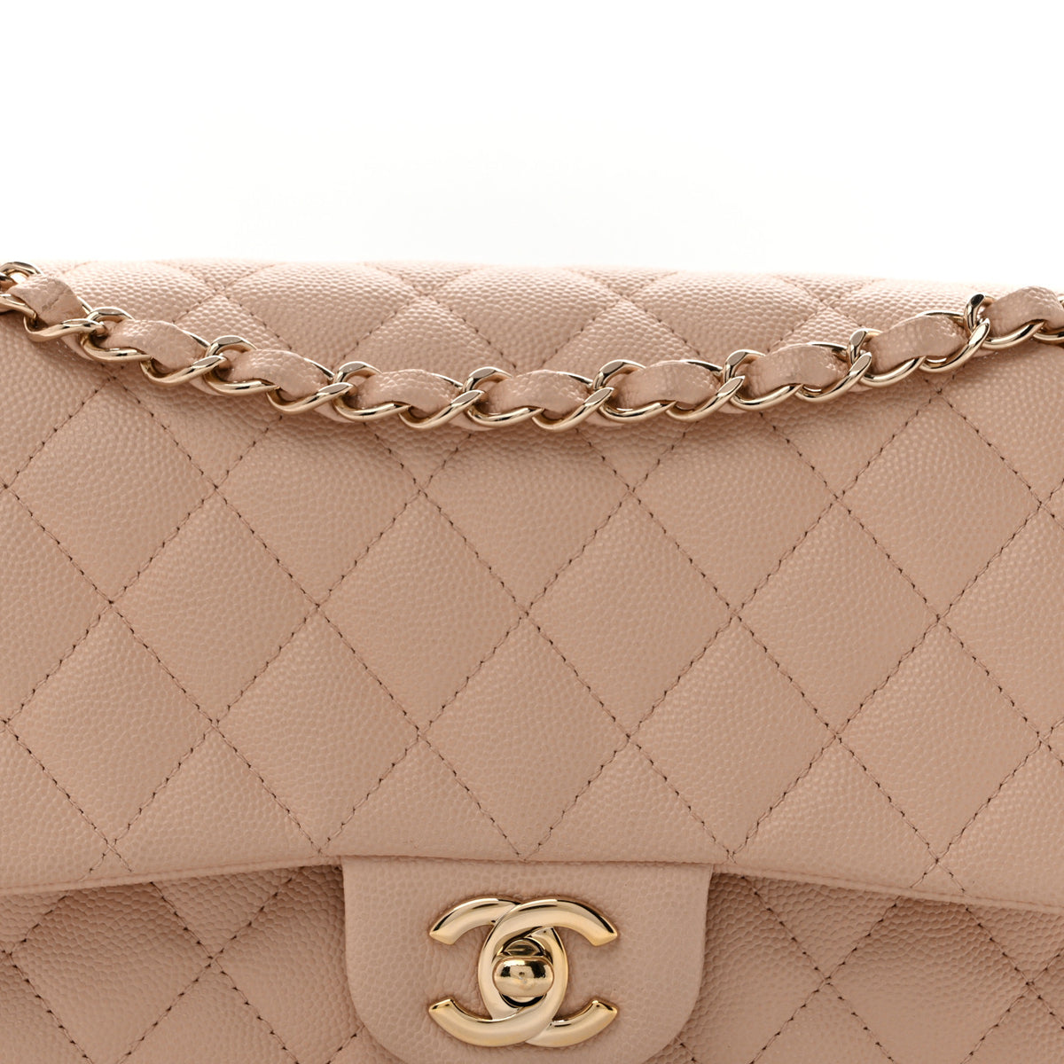 Caviar Quilted Medium Double Flap Light Beige