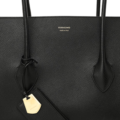 Salvatore Ferragamo Hammered Calfskin XL East West Tote Bag Black 7 of 9