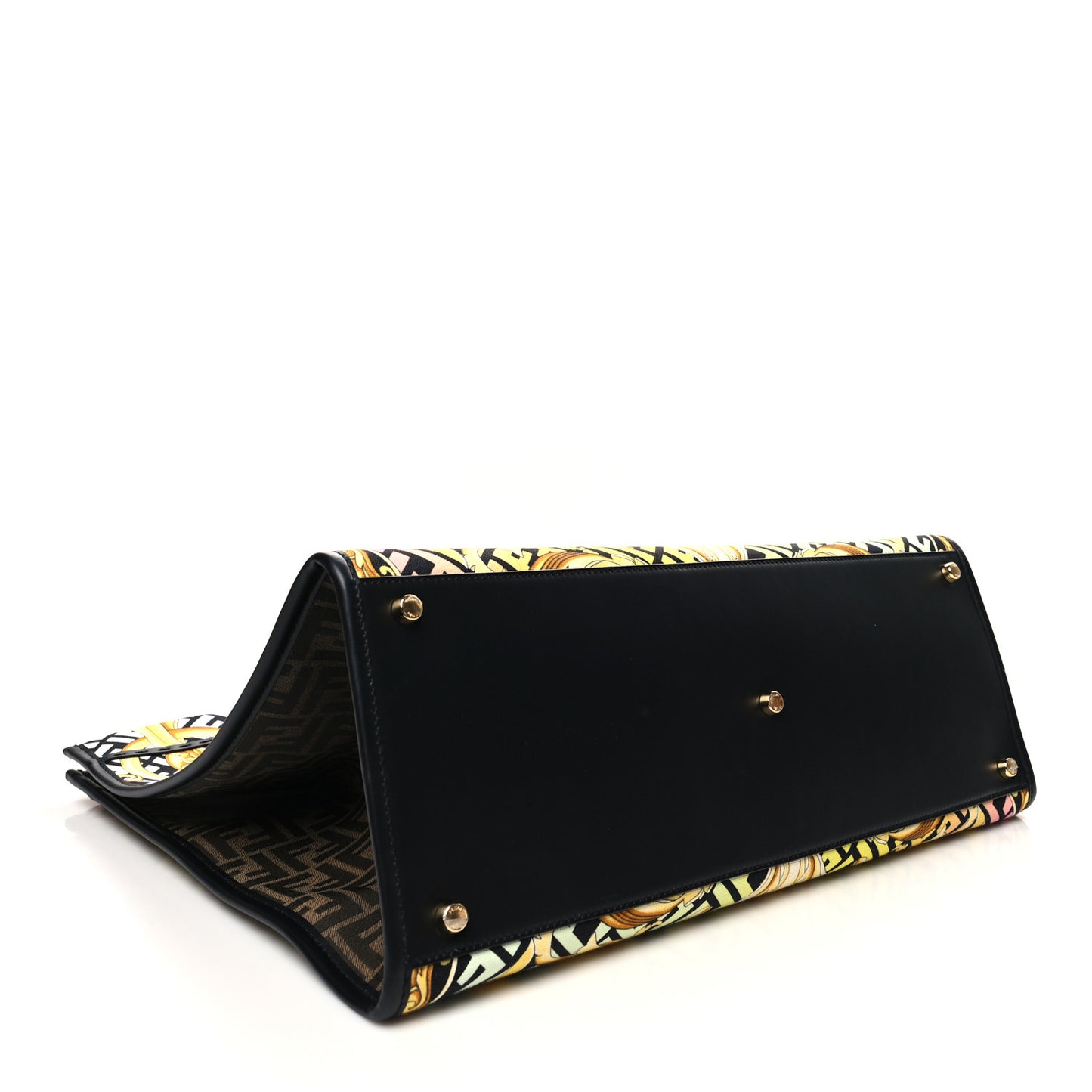 X VERSACE Canvas Printed Plexiglass Fendace FF Baroque XL Fendi Sunshine Shopper Tote Gold