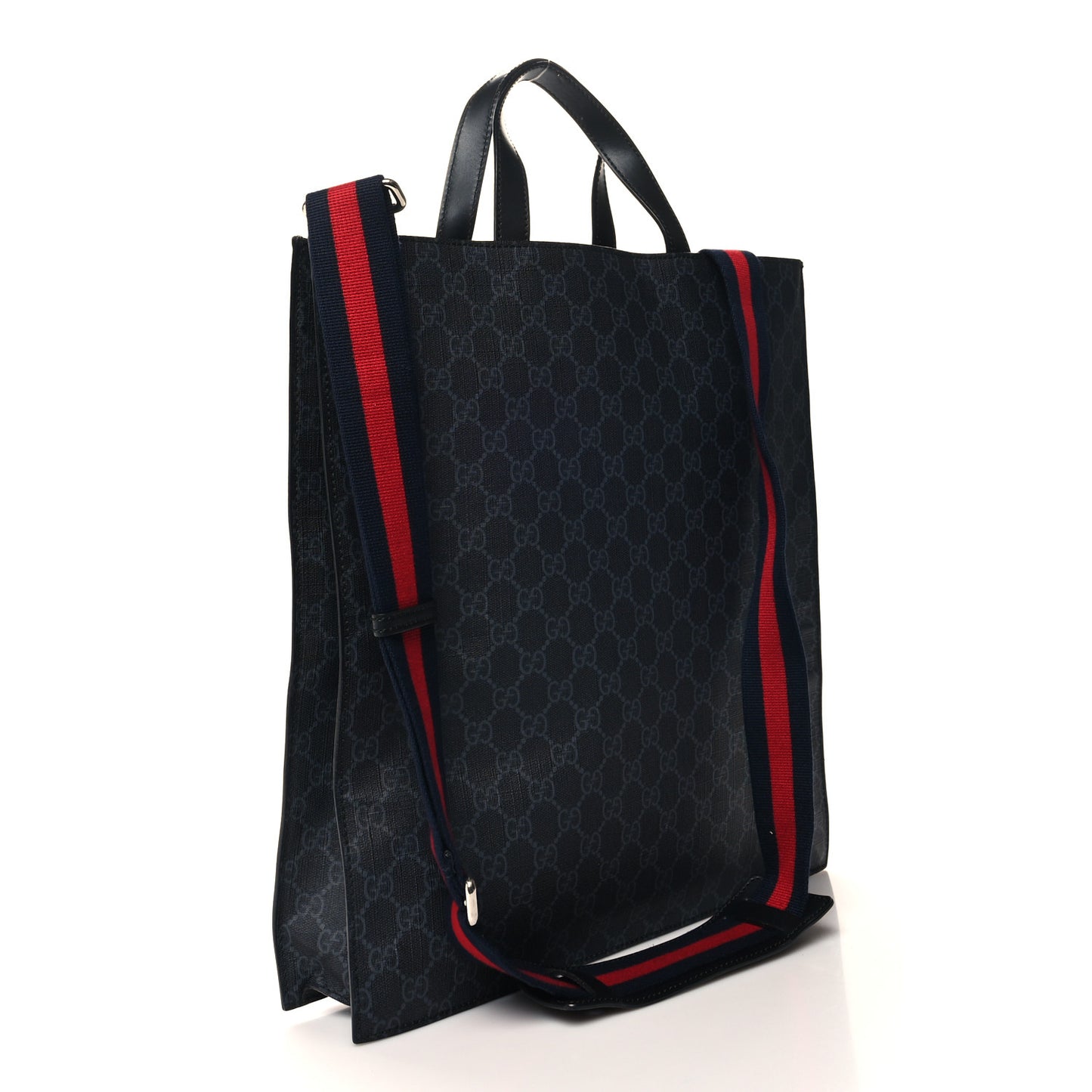 Soft GG Supreme Monogram Appia Calfskin Web Vertical Tote Black