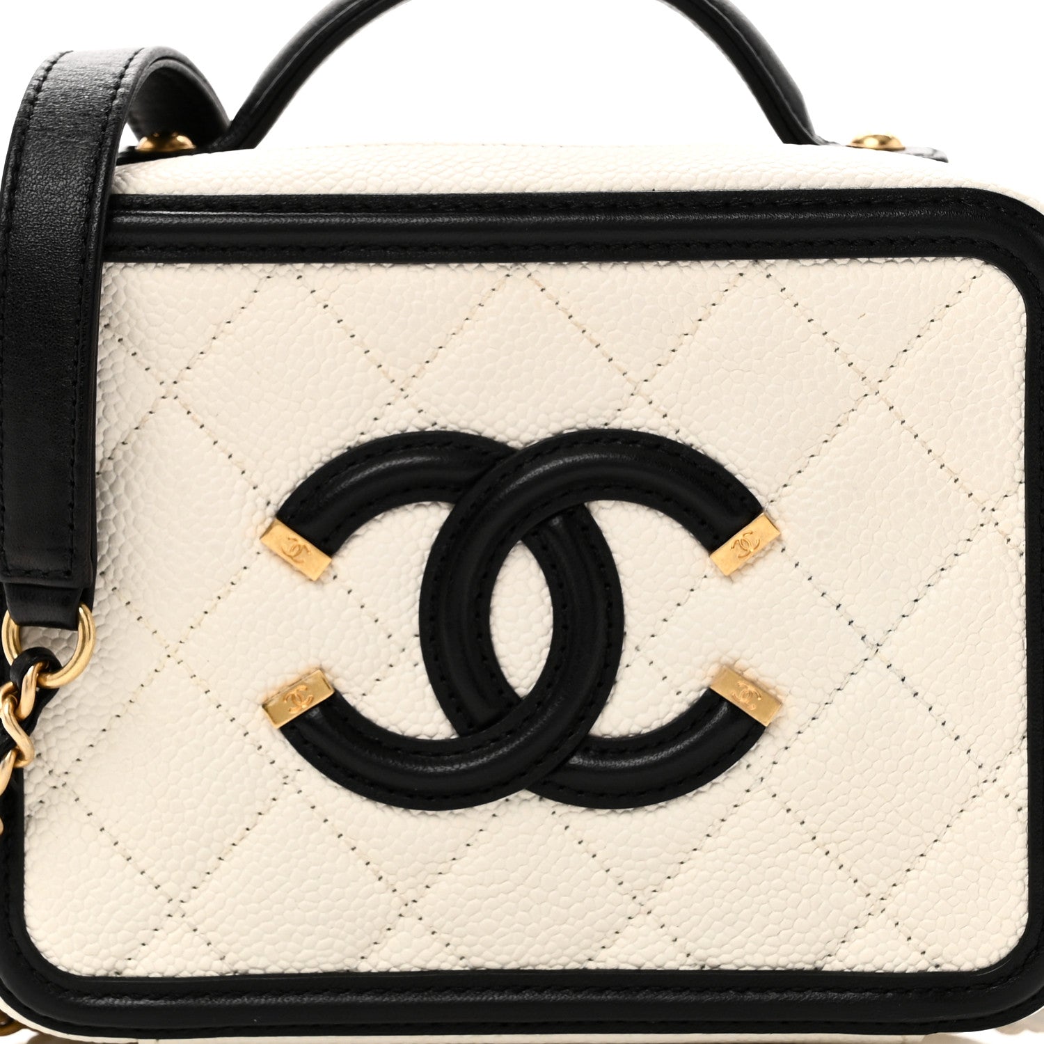 Chanel Caviar Quilted Small CC Filigree Vanity Case White Black 8 of 10