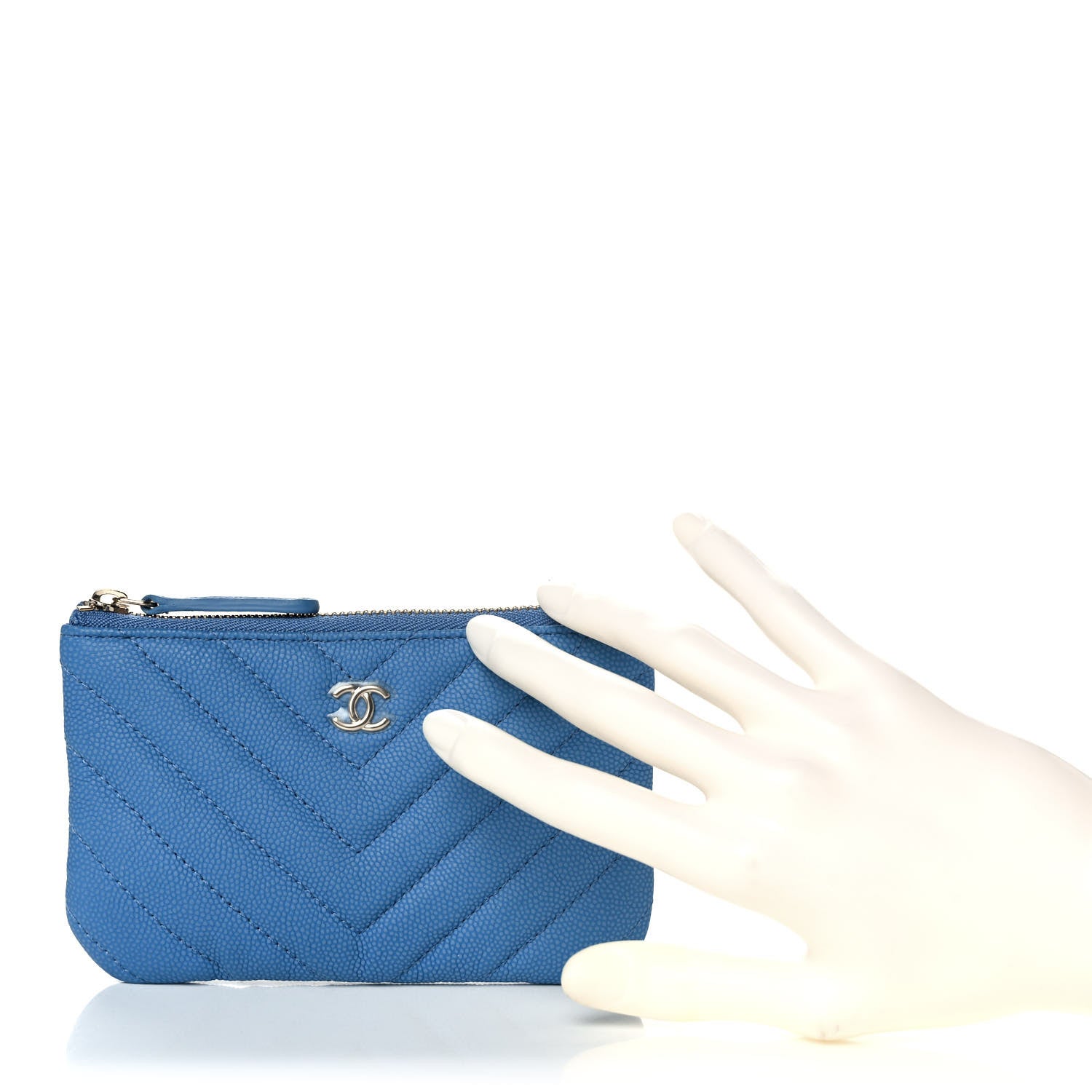 Chanel Caviar Chevron Quilted Small Cosmetic Case Blue 2 of 10