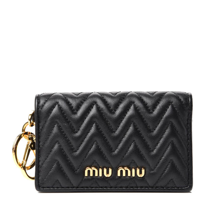 Miu Miu Nappa Impunture Flap Card Holder Key Ring Black 1 of 7