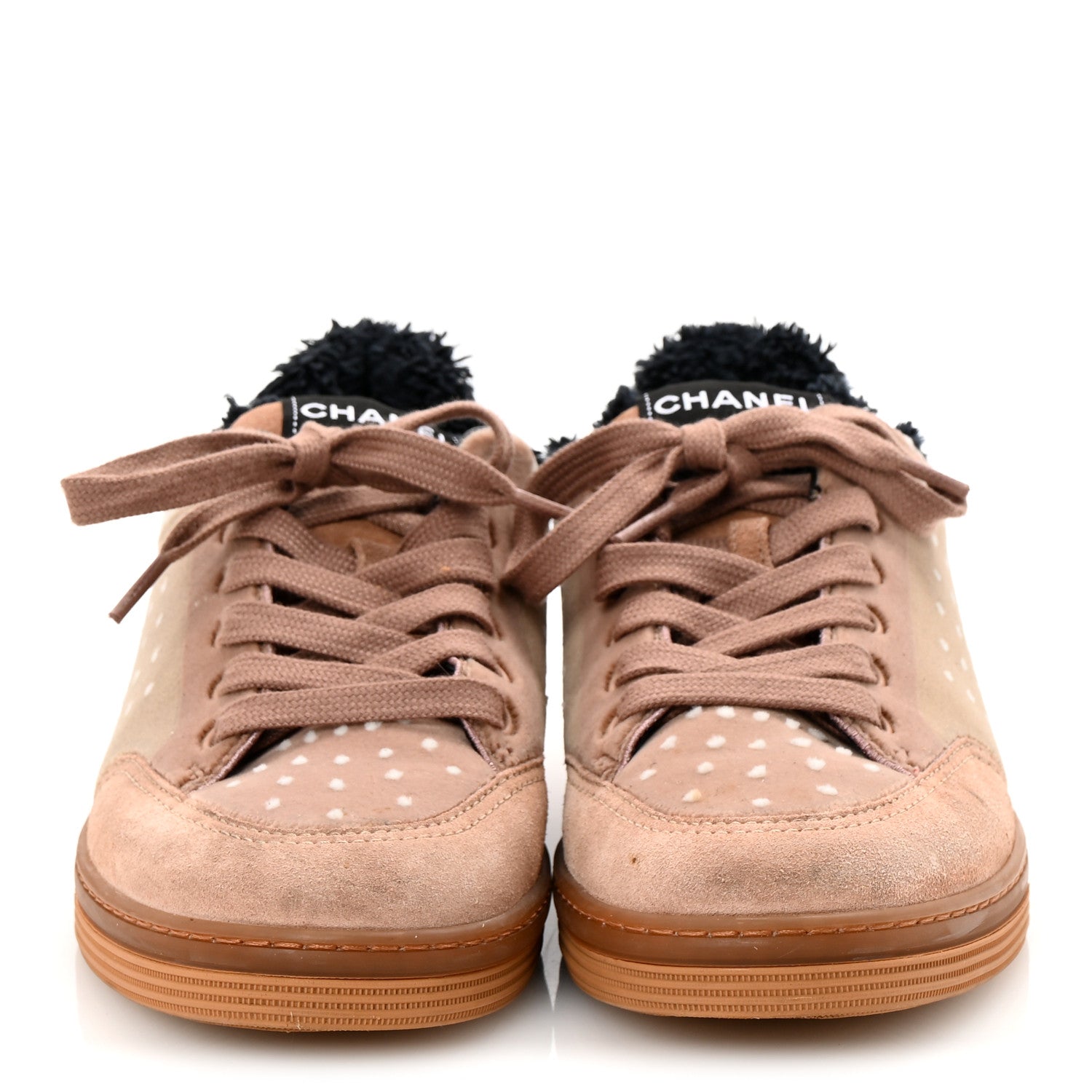 Chanel Fabric Suede Calfskin Logo Sneakers Light Beige 3 of 9