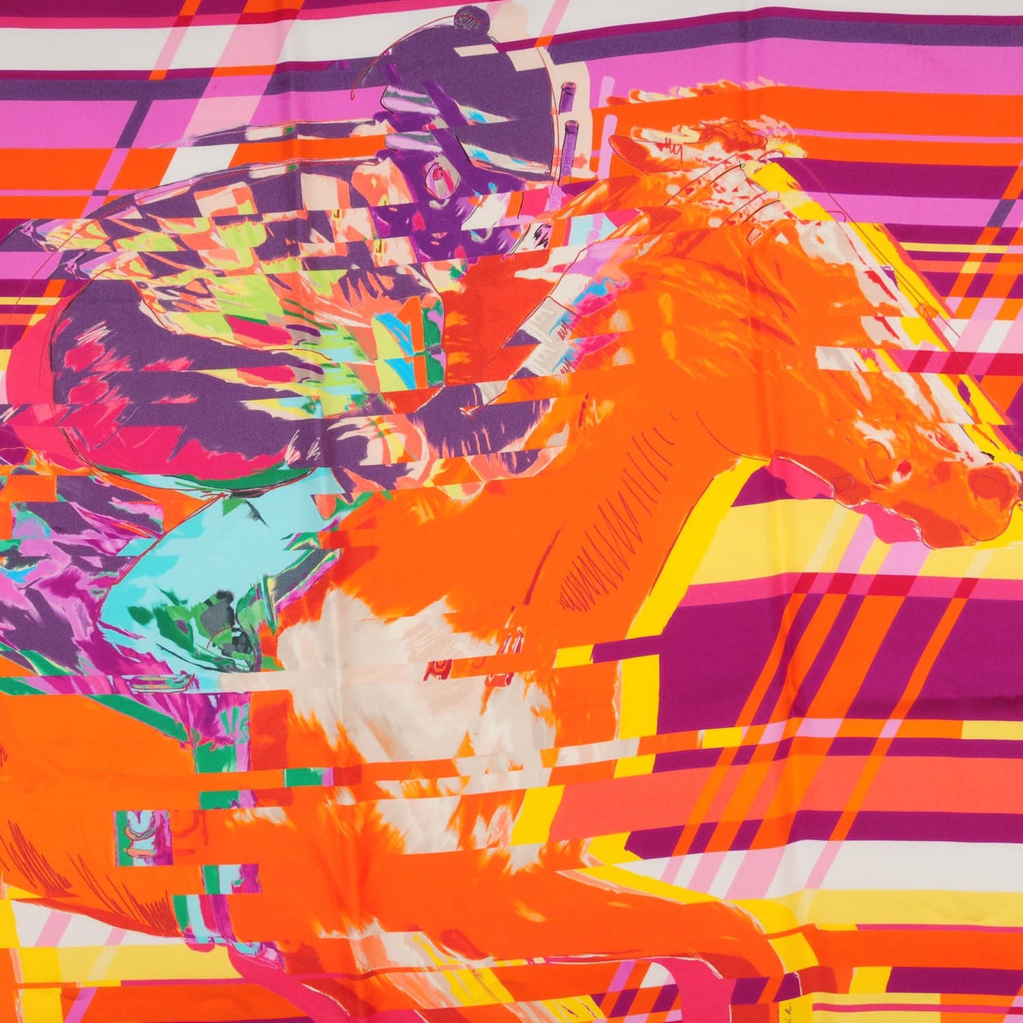 Silk Photo Finish Scarf 90 Fuchsia Orange Jaune Vif