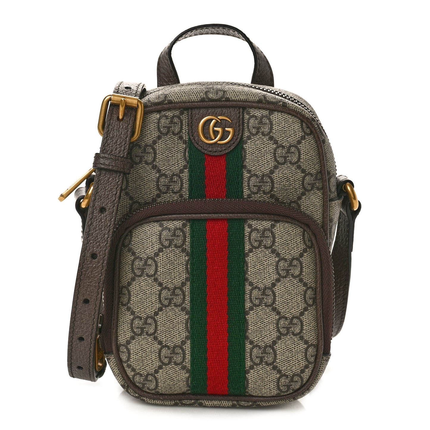 GG Supreme Monogram Web Mini Ophidia Double Zip Messenger Bag Beige New Acero
