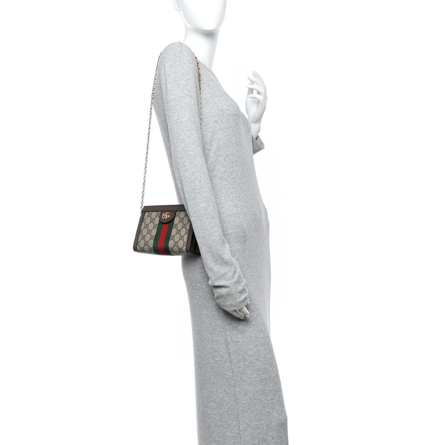 GG Supreme Monogram Textured Dollar Calfskin Web Mini Ophidia Chain Shoulder Bag Beige Ebony New Acero Beige Ebony New Acero
