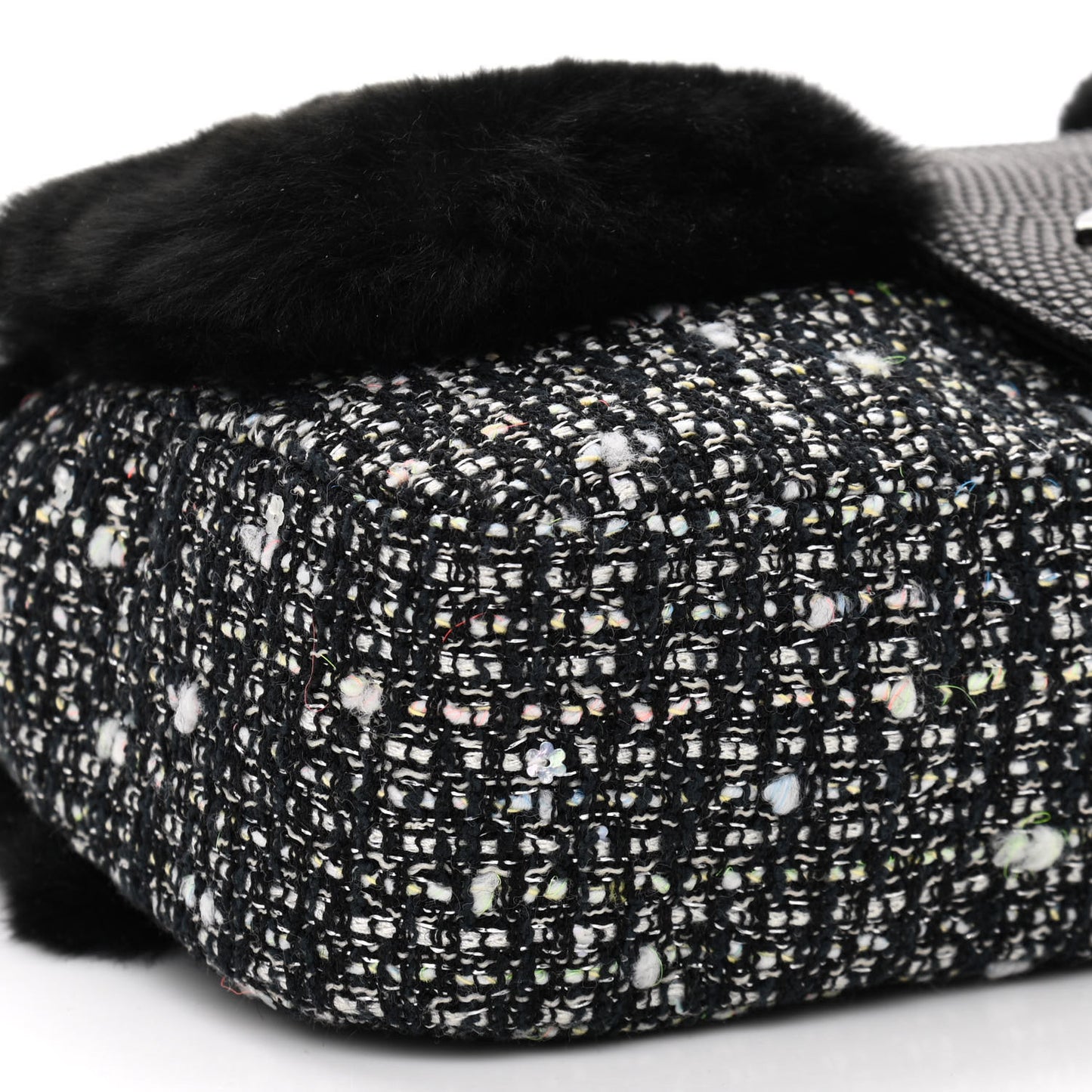 Rabbit Fur Tweed Lizard Small Fantasy Flap Black White