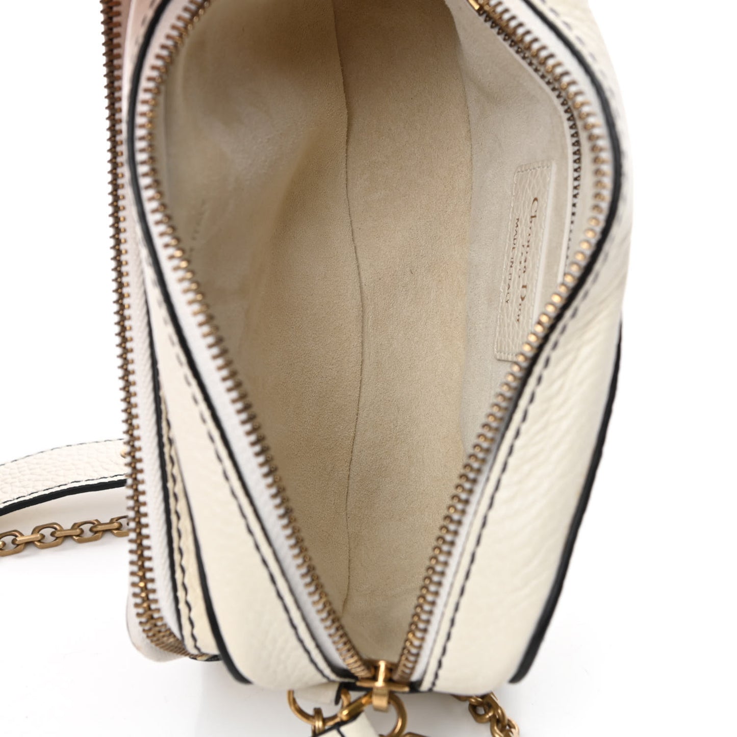 Grained Calfskin J'Adior Camera Case Clutch With Chain White