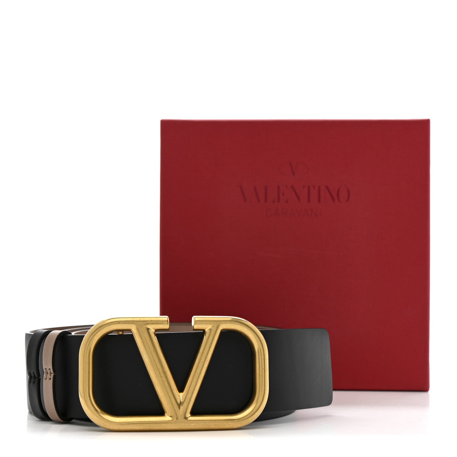 Valentino Garavani Glossy Calfskin VLogo Reversible 40mm Belt 85 34 Smokey Beige Black 6 of 6