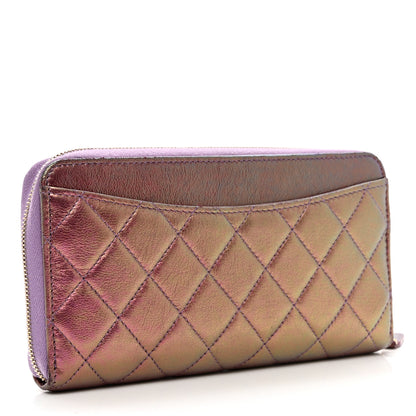 Chanel Iridescent Lambskin Quilted Large Gusset Zip Around Wallet Purple 3 of 11