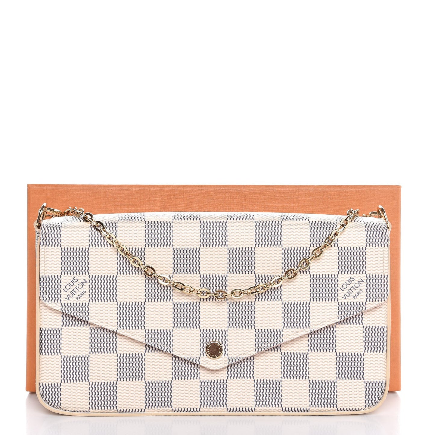 Damier Azur Pochette Felicie Chain Wallet Rose Ballerine