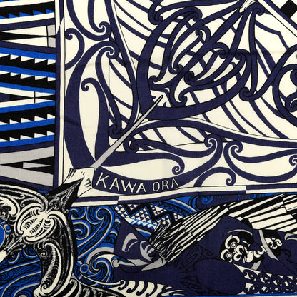 Hermes Cashmere Silk Kawa Ora Shawl 140 Marine Blanc Bleu Electrique 3 of 5
