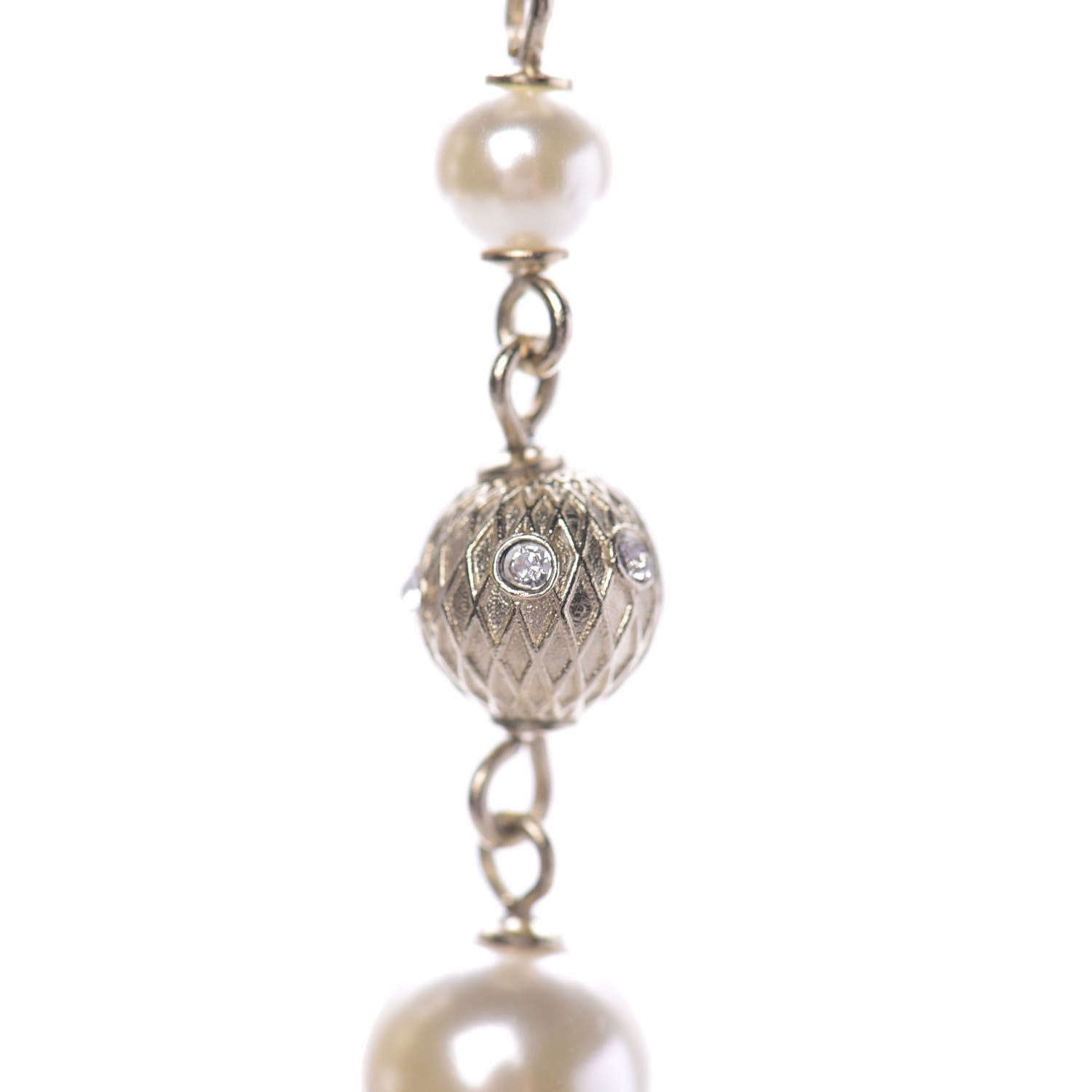 Chanel Pearl Crystal CC Drop Earrings Gold 2 of 7