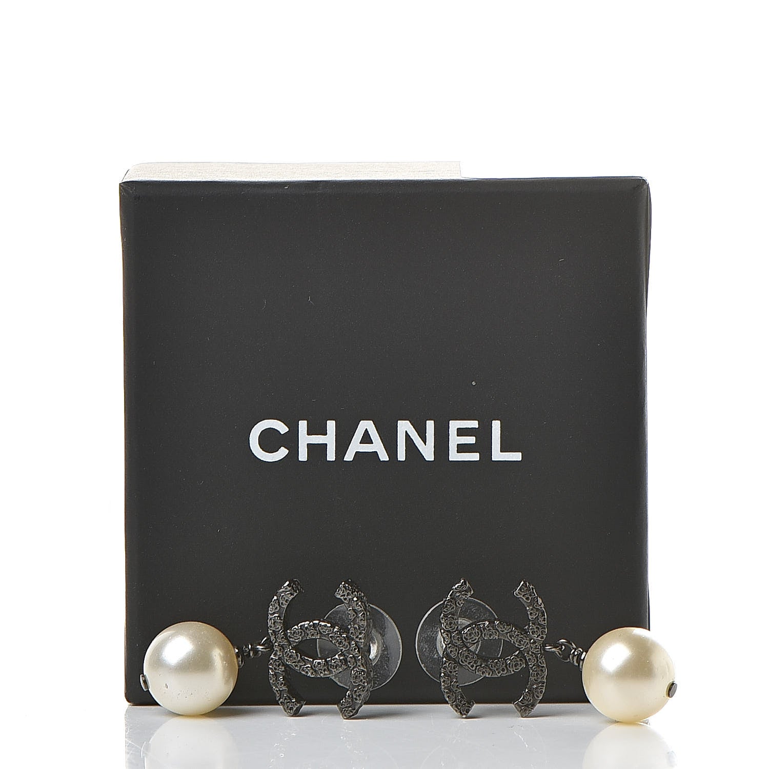 Chanel Ruthenium CC Pearl Drop Earrings 6 of 6
