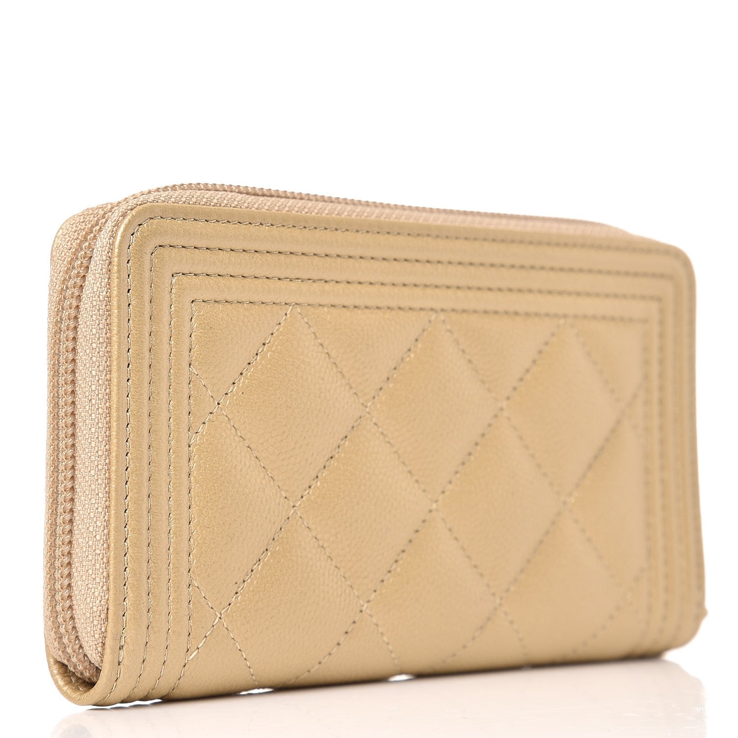 Chanel Metallic Caviar Quilted Small Boy Zip Around Wallet Light Gold 3 of 9