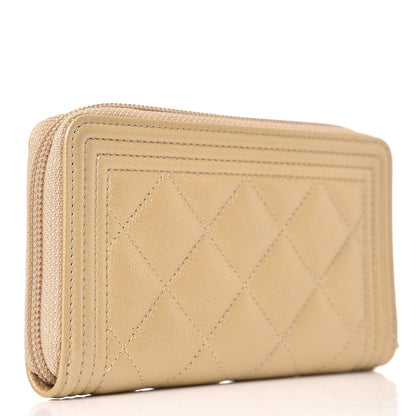 Chanel Metallic Caviar Quilted Small Boy Zip Around Wallet Light Gold 3 of 9