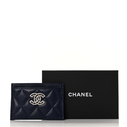 Chanel Caviar Quilted Crystal Card Holder Navy 11 of 11