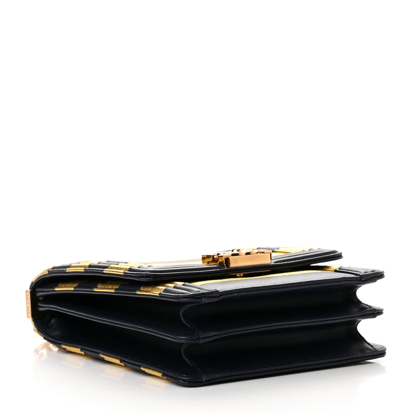 Metallic Lambskin Striped North South Boy Flap Navy Gold