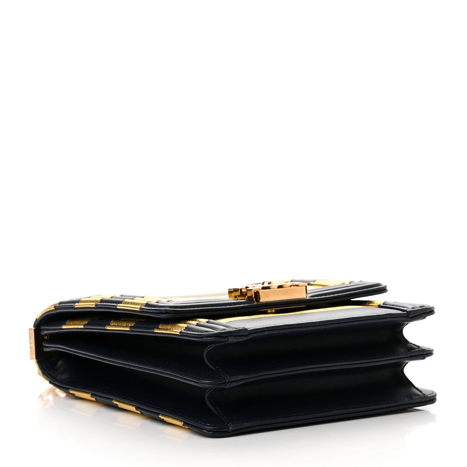 Chanel Metallic Lambskin Striped North South Boy Flap Navy Gold 3 of 8