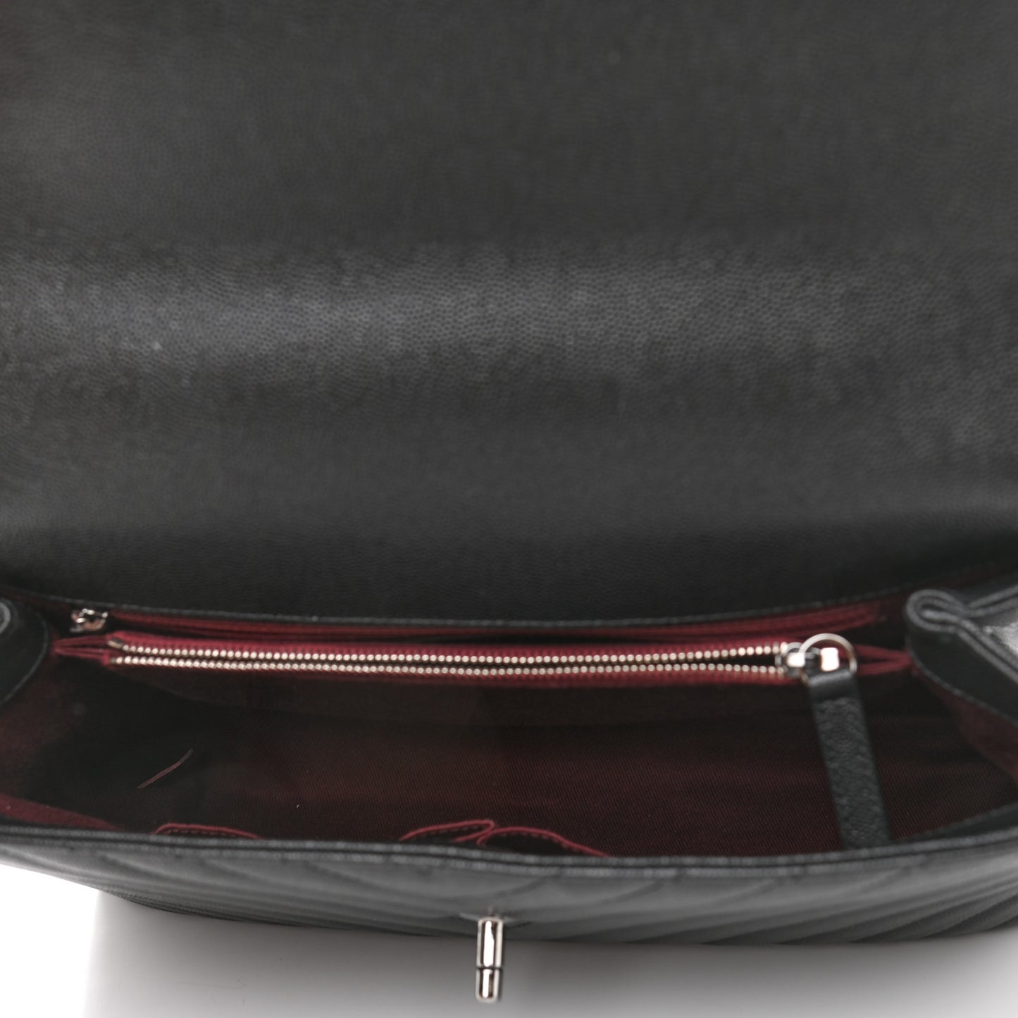 Caviar Chevron Quilted Medium Coco Handle Flap Black