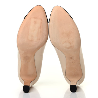 Chanel Lambskin Patent CC Cap Toe Camellia Pumps 39.5 Beige Black 4 of 4