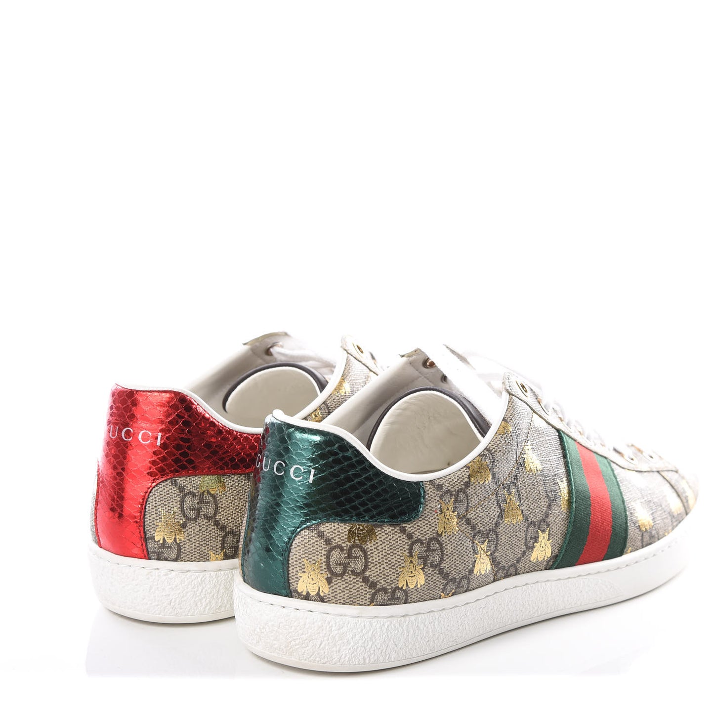 GG Supreme Monogram Bees Ayers Web Womens Ace Sneakers 40.5 Beige Oro Green Red