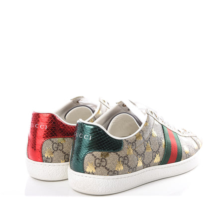 Gucci GG Supreme Monogram Bees Ayers Web Womens Ace Sneakers 40.5 Beige Oro Green Red 4 of 9