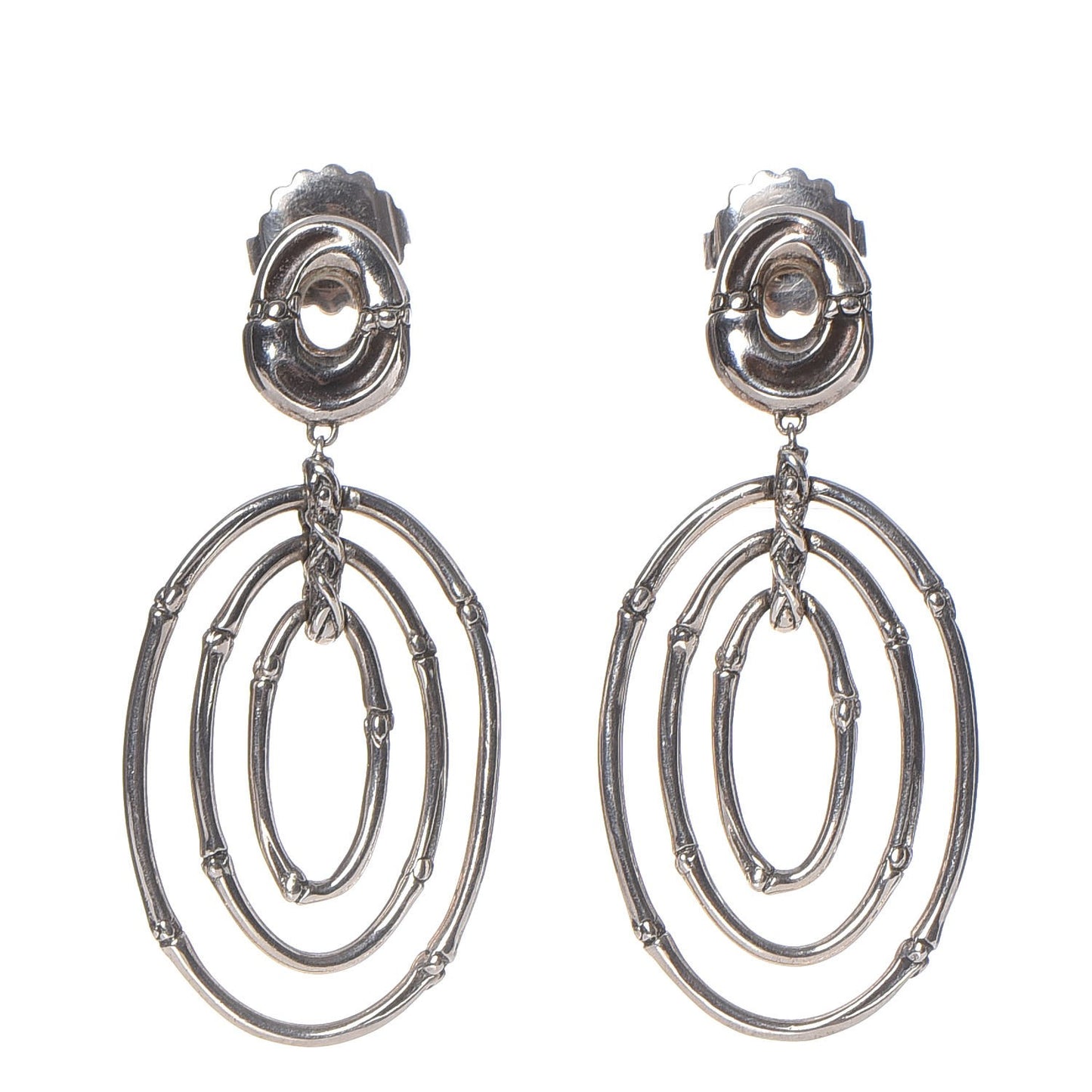 Sterling Silver Bamboo Oval Drop Earrings