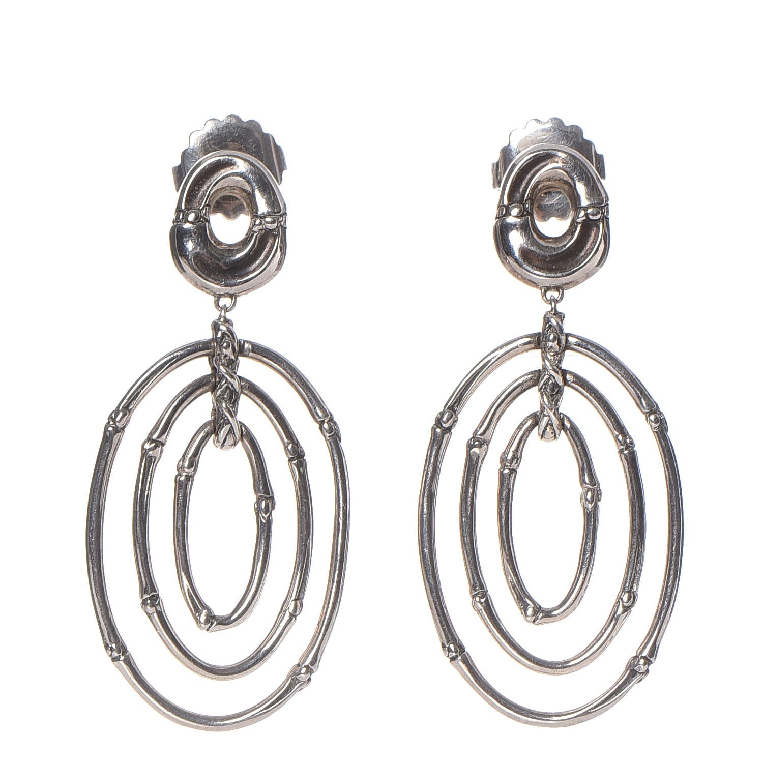 John Hardy Sterling Silver Bamboo Oval Drop Earrings 1 of 5