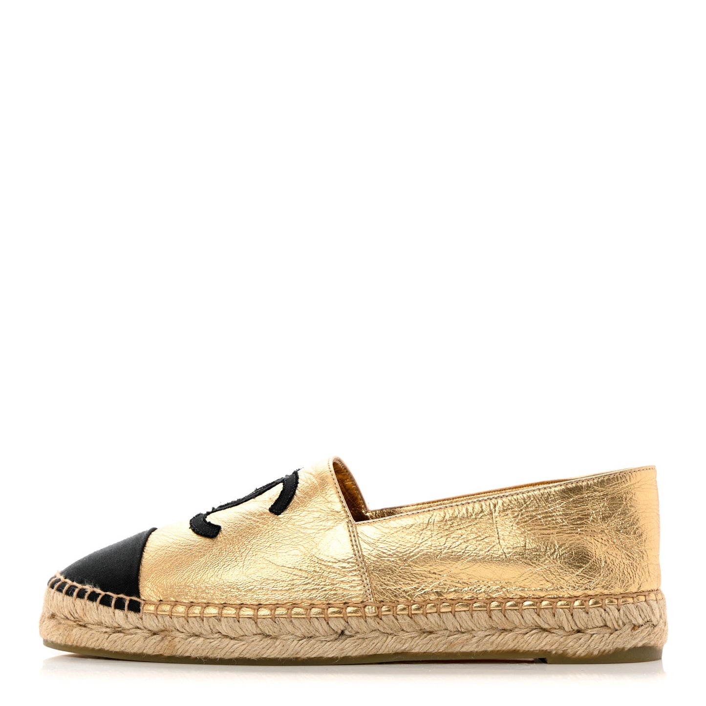 Laminated Lambskin Grosgrain CC Espadrilles 40 Gold Black