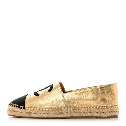 Chanel Laminated Lambskin Grosgrain CC Espadrilles 40 Gold Black 1 of 8