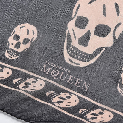 Alexander McQueen Silk Chiffon Skull Scarf Black Pink 4 of 7