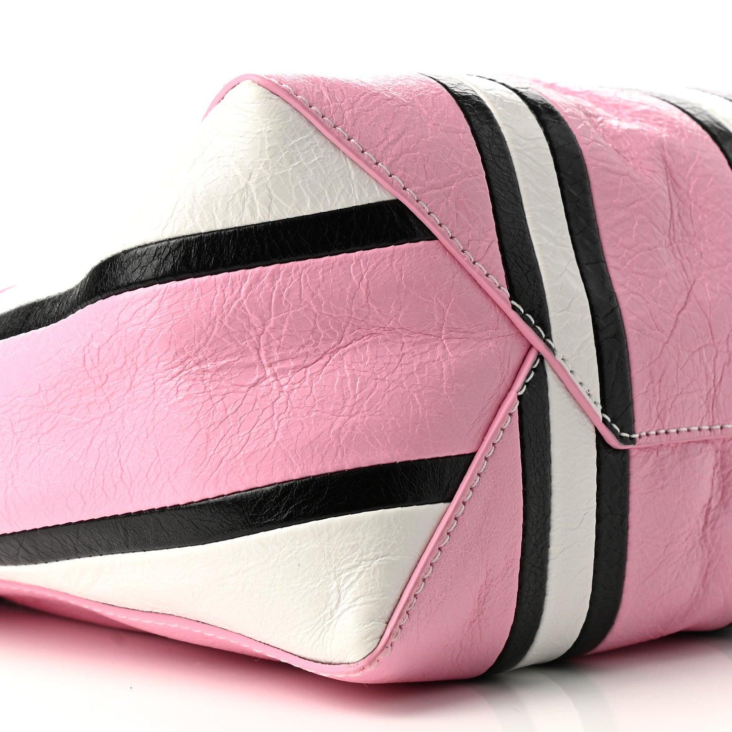 Agneau Arena Striped Large Barbes Z Pouch with Handle Candy Pink Black