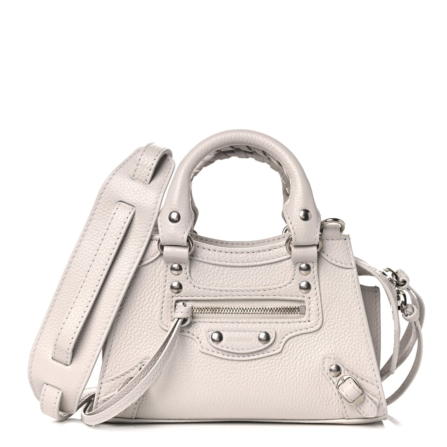 Grained Calfskin Neo Classic Silver Hardware Nano City Crossbody Chalky White