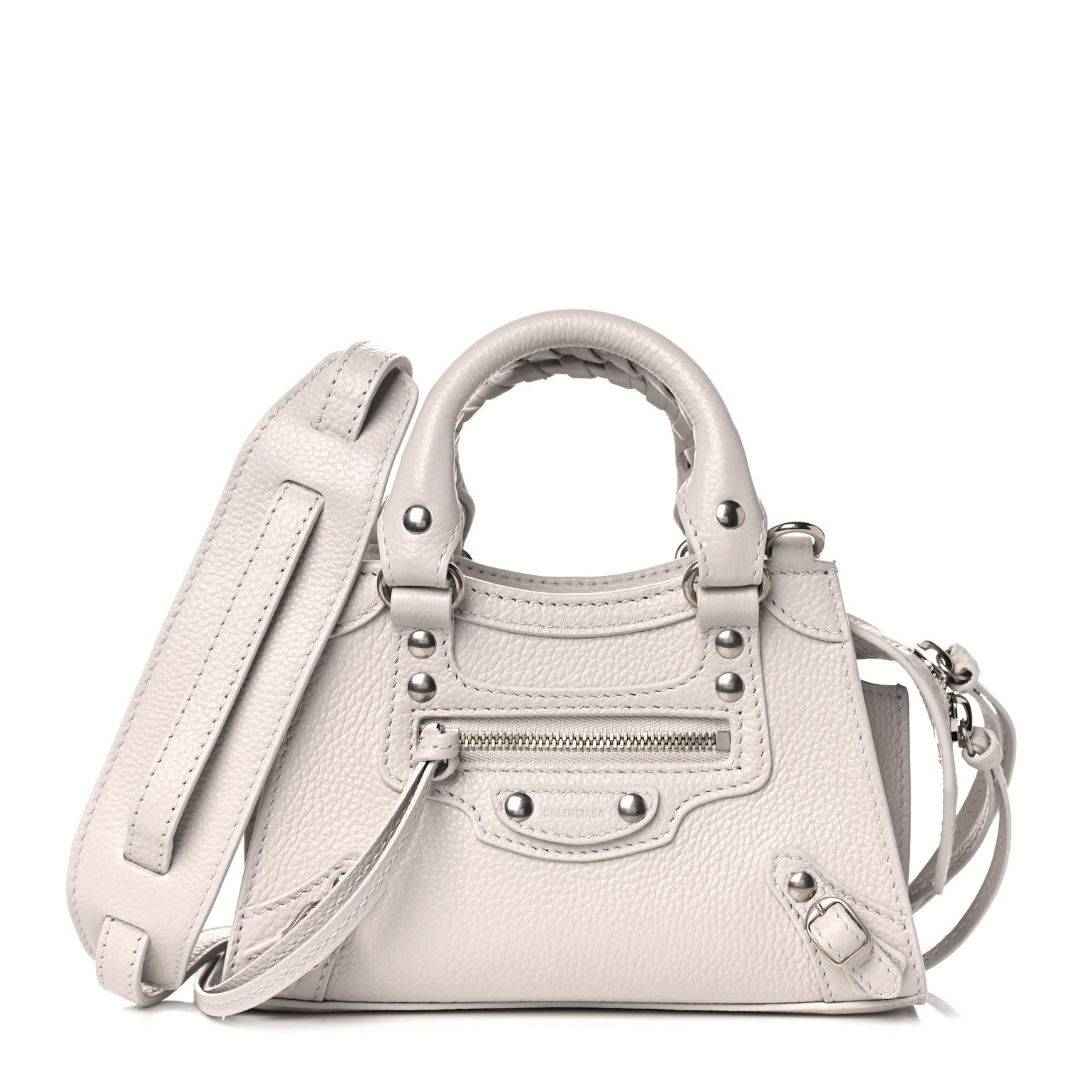 Balenciaga Grained Calfskin Neo Classic Silver Hardware Nano City Crossbody Chalky White 1 of 7