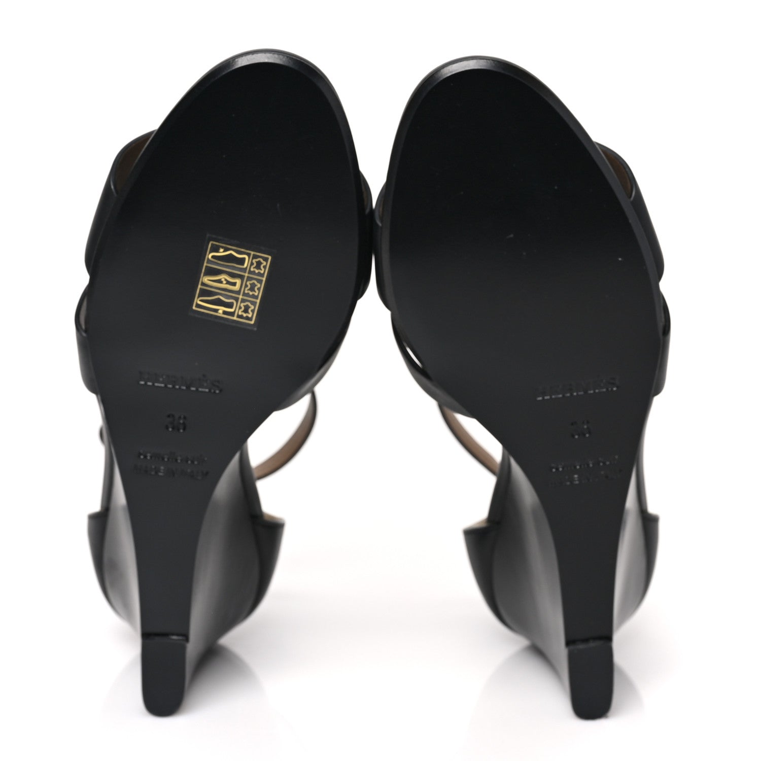 Hermes Calfskin Legend Wedge Sandals 36 Black 5 of 8