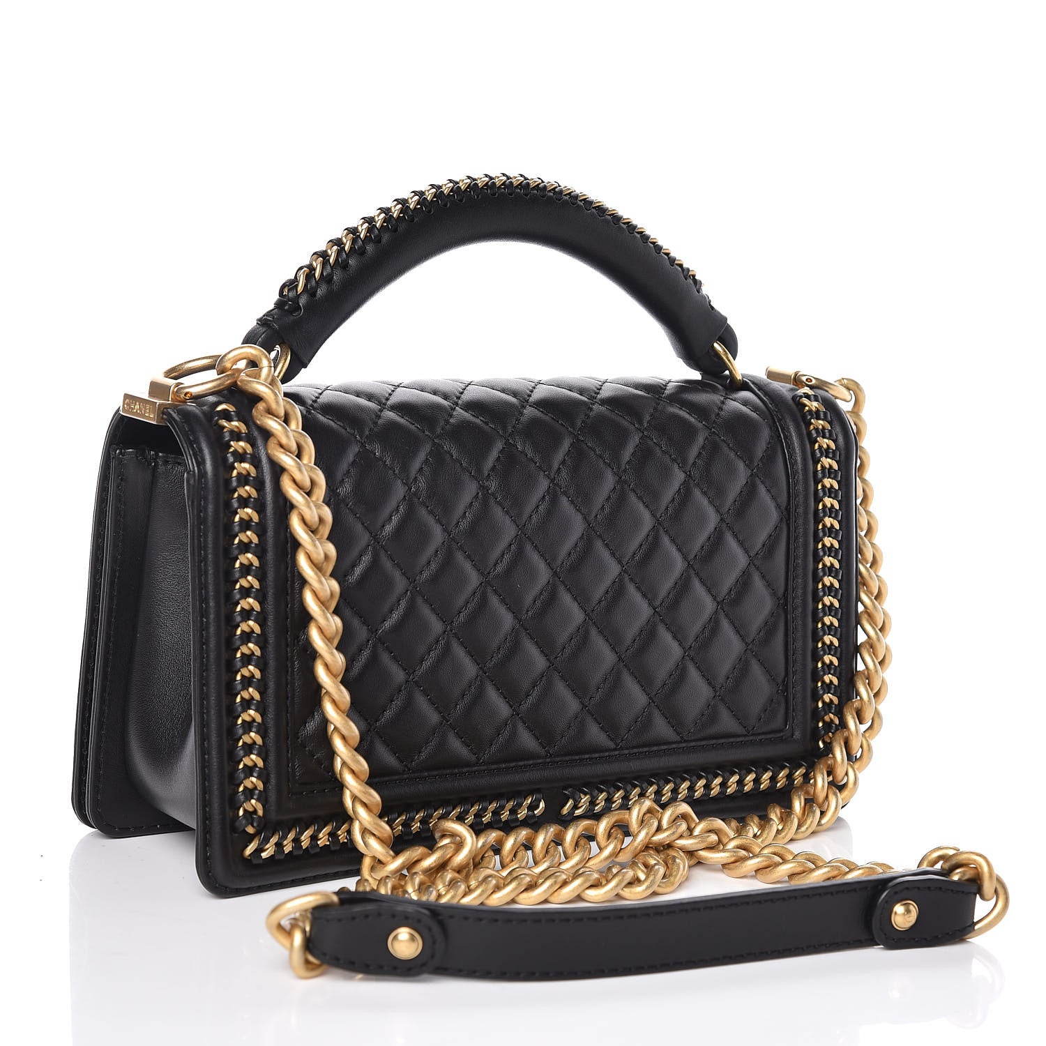 Chanel Calfskin Quilted Medium Boy Top Handle Flap Black 3 of 9