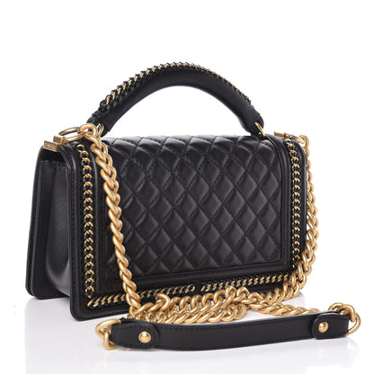 Chanel Calfskin Quilted Medium Boy Top Handle Flap Black 3 of 9