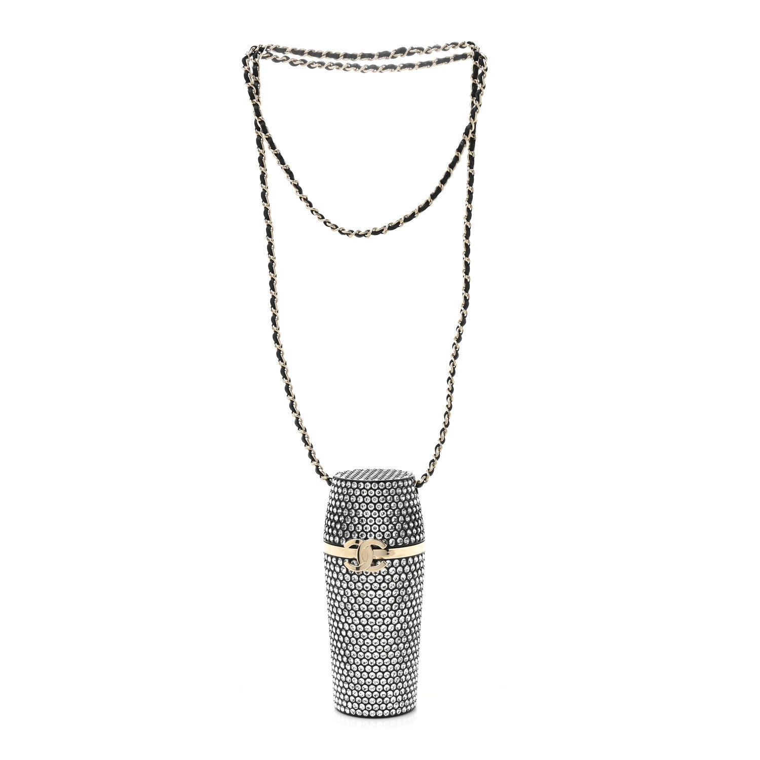 Chanel Metal Resin Lambskin Crystal Lipstick Case Long Necklace On Chain Silver Black Gold 3 of 6