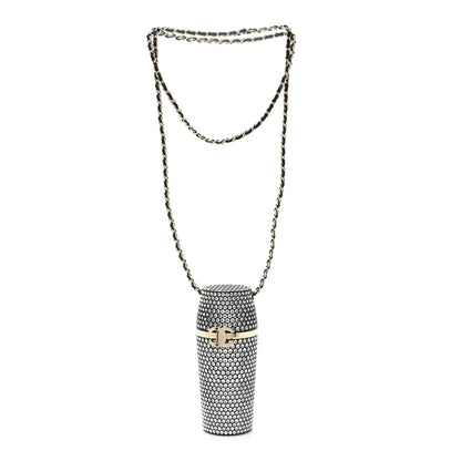 Chanel Metal Resin Lambskin Crystal Lipstick Case Long Necklace On Chain Silver Black Gold 3 of 6