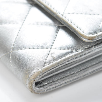 Chanel Metallic Lambskin Quilted Large Gusset Flap Wallet Silver 10 of 15